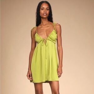 Lulus Green Tie babydoll mini dress